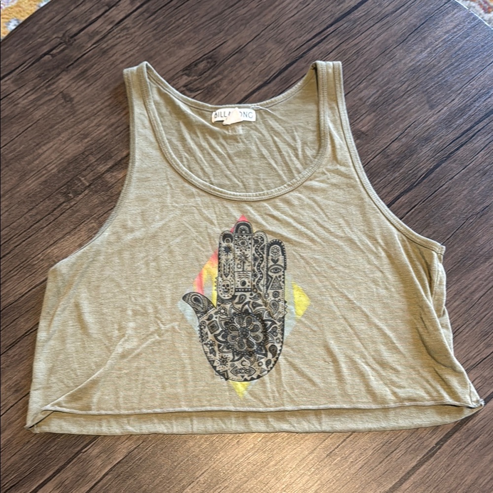 Billabong Olive Sleeveless Graphic Crop Tank Top